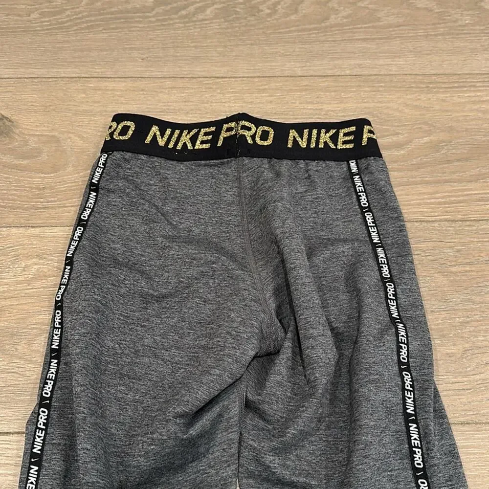 NIKE PRO Gray Warm Dri-Fit Mid Rise Gold Glitter Active‎ Yoga Leggings Size XS